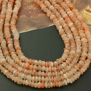 Peach Sunrise : Natural Peach Moonstone Faceted Irregular Rondelle Beads, 5x2mm, Sparkling Yoga Jewelry Making Craft Supply, Woodland, MS87