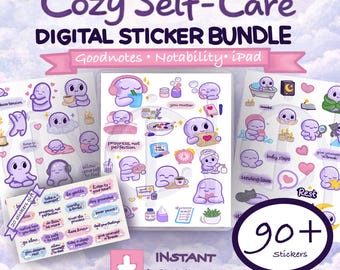 Adesivi digitali per la cura di sé / Pacchetto Cozy Planner (oltre 70 adesivi PNG)