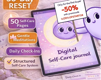 Diario digitale per la cura di sé / Diario delicato senza data per ansia, burnout e pensieri eccessivi / Accogliente ilodi PDF stampabile