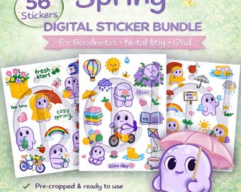 Pacchetto di adesivi digitali Cozy Spring / PNG del personaggio Ilodi (GoodNotes, iPad)