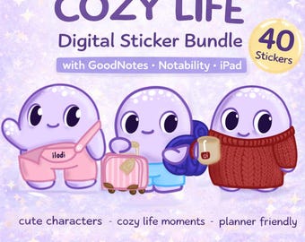 Adesivi digitali Cozy Life / Personaggi Ilodi, adatti per planner (download digitale)