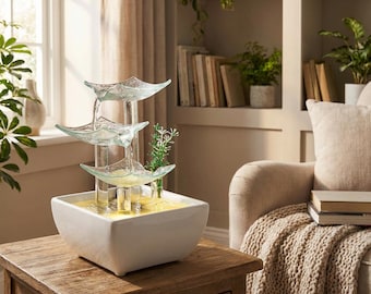 White Ceramic & Glass Tabletop Fountain