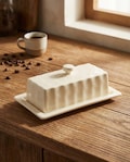 Stoneware Butter Dish with Lid, Rectangular Covered Butter Keeper in Cream Glaze