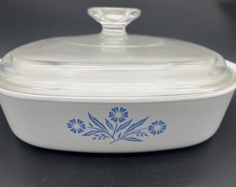 Vintage CorningWare Blue Cornflower Casserole Dish with Lid – P- Series Baking Dish – Original Box & Pamphlet – Retro Kitchenware