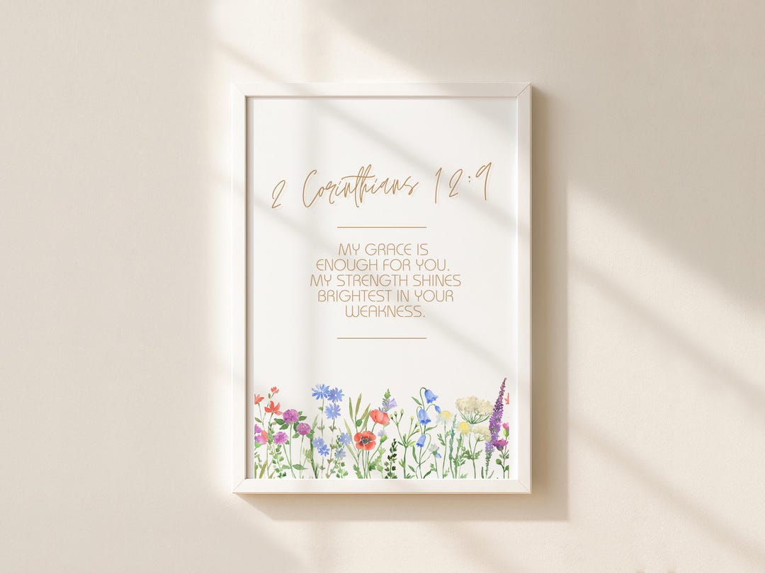 Christian Floral Bible Verse Printable, 2 Corinthians 12:9 Wall Art ...