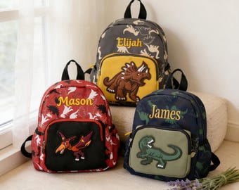 Personalized Dinosaur Toddler Backpack, Custom Name Preschool Bag for Boys