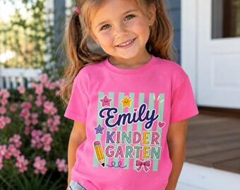 Personalized Kindergarten Shirt, Custom Kids Back to School T-Shirt, First Day of School Tee, Preschool Name Shirt, Girls Gift