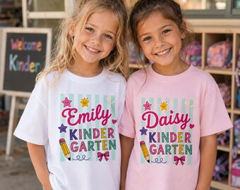 First Day of Kindergarten Shirt, Personalized Kids Tee, Custom Name School Shirt, Preschool Outfit, Girl Back to School