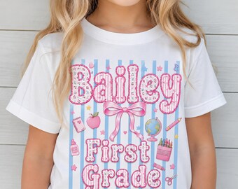 Personalized Kindergarten Tee, Custom Girls School Shirt, First Day of School Gift, Preschool Name Shirt, Kids Clothing