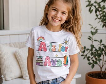 Benutzerdefinierte erster Tag der Schule Shirt, personalisierte Kinder Lehrer T-Shirt, Zurück zu Schul Outfit, Mädchen Schule T-Shirt