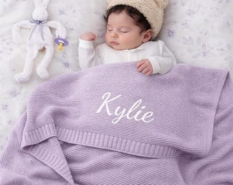 Personalized Baby Name Knit Blanket, Custom Newborn Keepsake, Soft Nursery Swaddle Gift