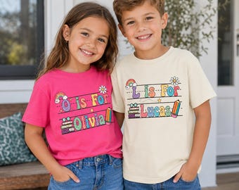 Personalisiertes Schulshirt für Mädchen, benutzerdefinierter Name Zurück zu Schule T-Shirt, Kindergarten Erster Tag Outfit, Kleinkind-Shirt