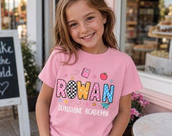 Maglietta personalizzata per il ritorno a scuola dei bambini, maglietta con nome personalizzato per l'insegnante, maglietta per il primo giorno di scuola, regalo per la scuola materna e l'asilo.