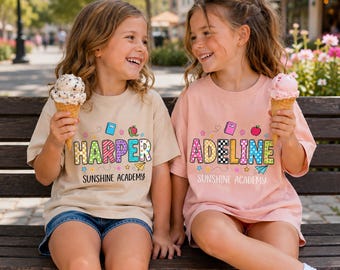 Maglietta personalizzata con il nome del bambino, maglietta scolastica personalizzata per bambini e bambine, maglietta per l'asilo, abbigliamento per il ritorno a scuola materna