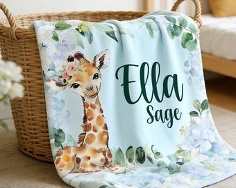 Coperta con nome per neonato a forma di giraffa, morbida coperta con animali da safari per la cameretta dei bambini e il neonato