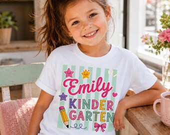 Custom Kids Name Shirt, Personalized Kindergarten T-Shirt, Back to School Outfit, Preschool First Day Shirt for Girls