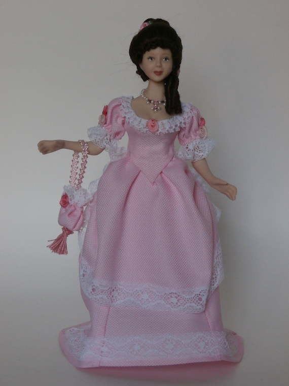 Dolls House Victorian Little Girl in Purple Dress Coat 1:12 Porcelain People
