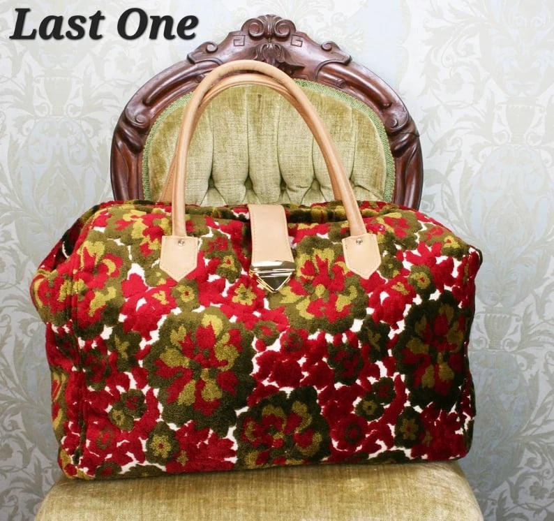 Victorian Cut Velvet Carpet Bag - Handmade Tapestry Weekender