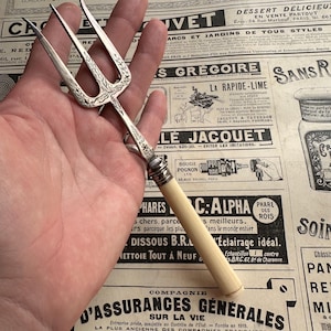 Charming antique Victorian silver plated bread fork serving cutlery