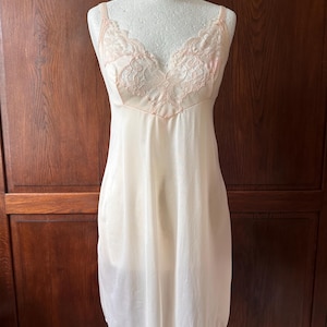 Vintage French Peach Nylon Slip Nightdress | Silky Polyamide Lace Trim Lingerie