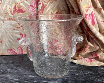 Vintage Hand Blown Bubble Glass Wine Cooler with Applied Handles | Art Glass Ice Bucket