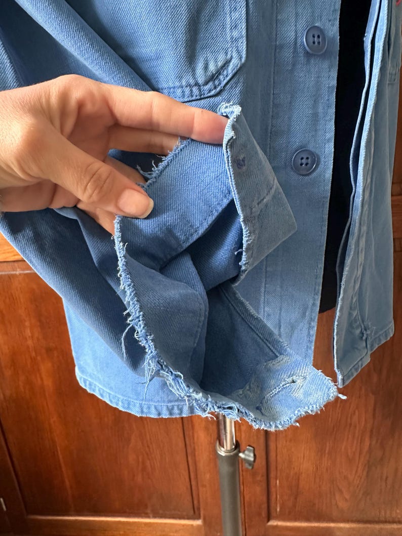 Vintage 1950s French Chore Jacket | Authentic Bleu de Travail Workwear | Worn & Faded Cotton Jacket image 7