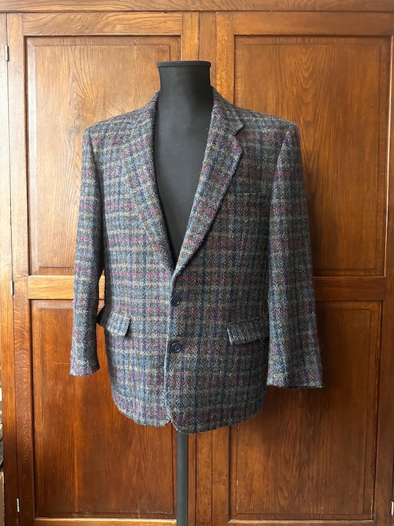 Cacharel, Vintage 1980s Cacharel Woolmark Tweed Jacket | Blue, Gold & Burgundy Check | French Designer Vintage Clothing