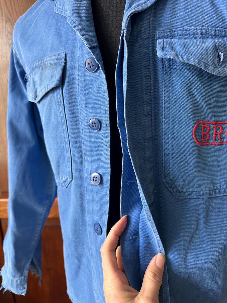 Vintage 1950s French Chore Jacket | Authentic Bleu de Travail Workwear | Worn & Faded Cotton Jacket image 9