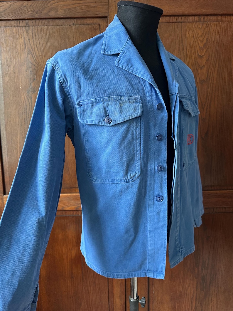 Vintage 1950s French Chore Jacket | Authentic Bleu de Travail Workwear | Worn & Faded Cotton Jacket image 3