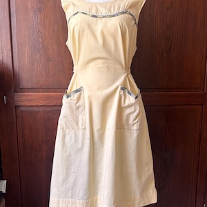 1950s French Cotton Housework Dress | Yellow Utility Apron Cottagecore Style