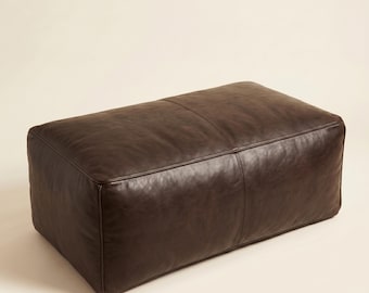Rectangular Leather Ottoman Pouf, Handmade Dark Espresso Leather Bench, End of Bed Bench, EntrywayDark Brown Footstool, Coffee Table Ottoman
