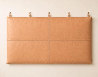 Tan Leather Hanging Headboard, Wall Mounted Leather Headboard, Handmade Padded Bed Headboard,King Queen Bedroom Decor Leather Bed Board