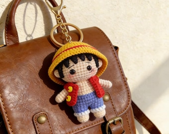 Anime Pirate Mini Amigurumi, Cute Cartoon Keychain | Handmade Backpack Pendant | Yarn doll | Anime Fan Gifts