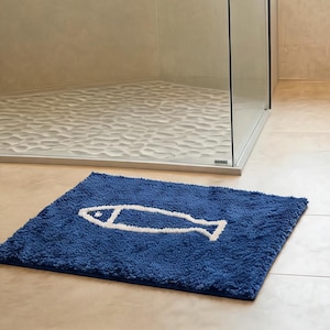 Alfombra de baño con diseño de peces: Alfombra de baño costera, alfombra marina flocada, decoración para casas de playa.