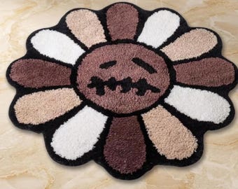 Smiling Flower Flocked Rug, Halloween Horror Carpet, Fluffy Face Mat