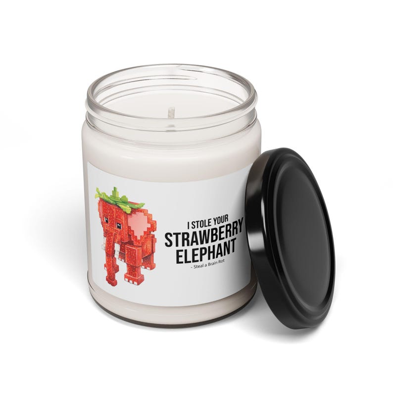 Strawberry Elephant Candle, Steal a Brainrot Meme, Roblox Gamer Gift, Dorm Decor image 3