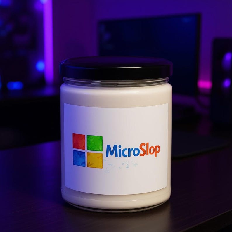 MicroSlopキャンドル、AI風刺ミーム、プログラマー向けジョークギフト、オフィスデスク装飾 画像 1