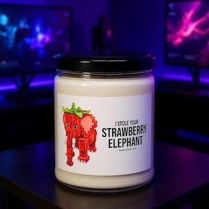 Strawberry Elephant Candle, Steal a Brainrot Meme, Roblox Gamer Gift, Dorm Decor image 1