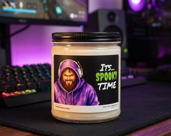Bougie Gamer « It's Spooky Time », cadeau pour streamer, parfum agrumes (340 g)