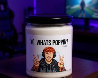 Caylus Yo Whats Poppin Meme Candle, Roblox Gamer, Dorm Decor, 12 oz Scented Candle