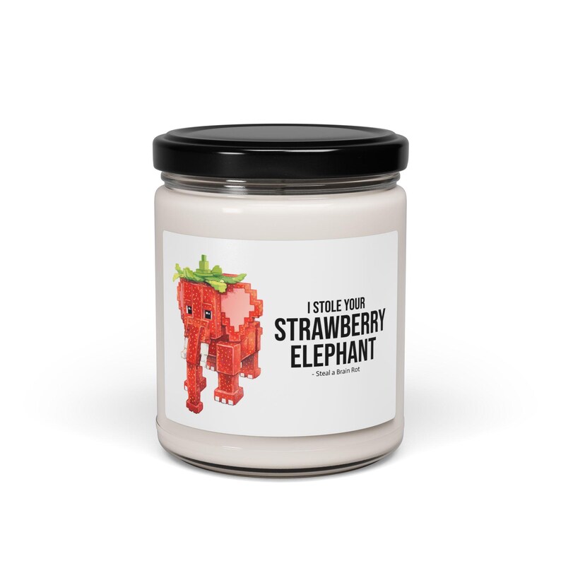 Strawberry Elephant Candle, Steal a Brainrot Meme, Roblox Gamer Gift, Dorm Decor image 2