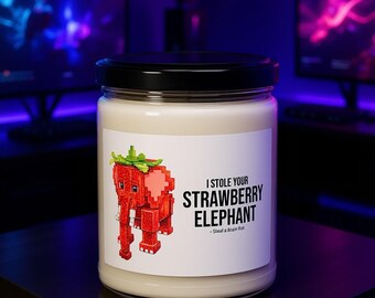 Strawberry Elephant Candle, Steal a Brainrot Meme, Roblox Gamer Gift (12 oz)