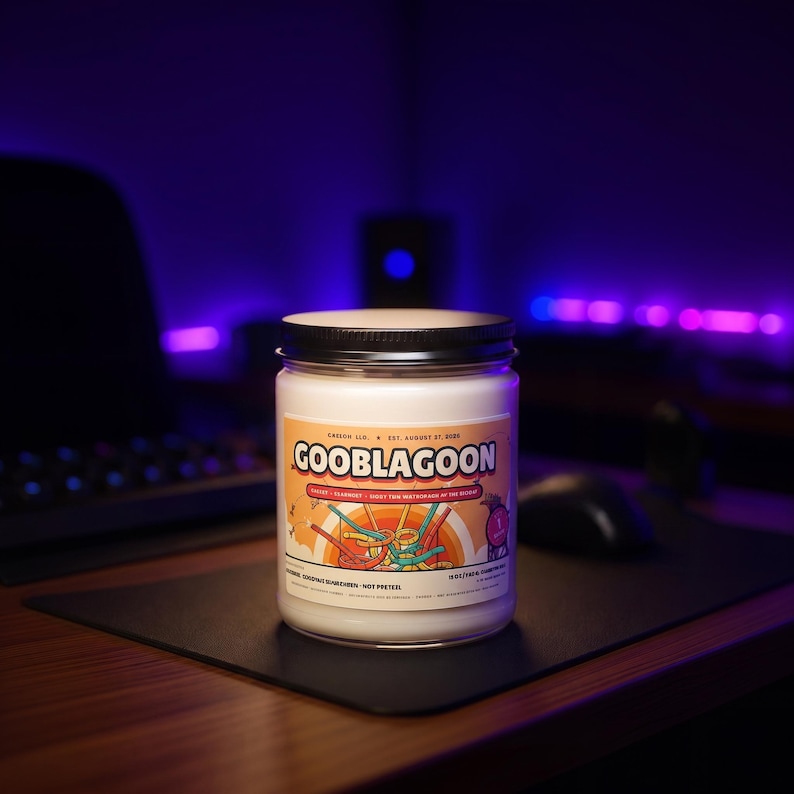 Vela con meme del parque acuático Gooblagoon de CaseOh, regalo para streamers y gamers, decoración para dormitorios imagen 1