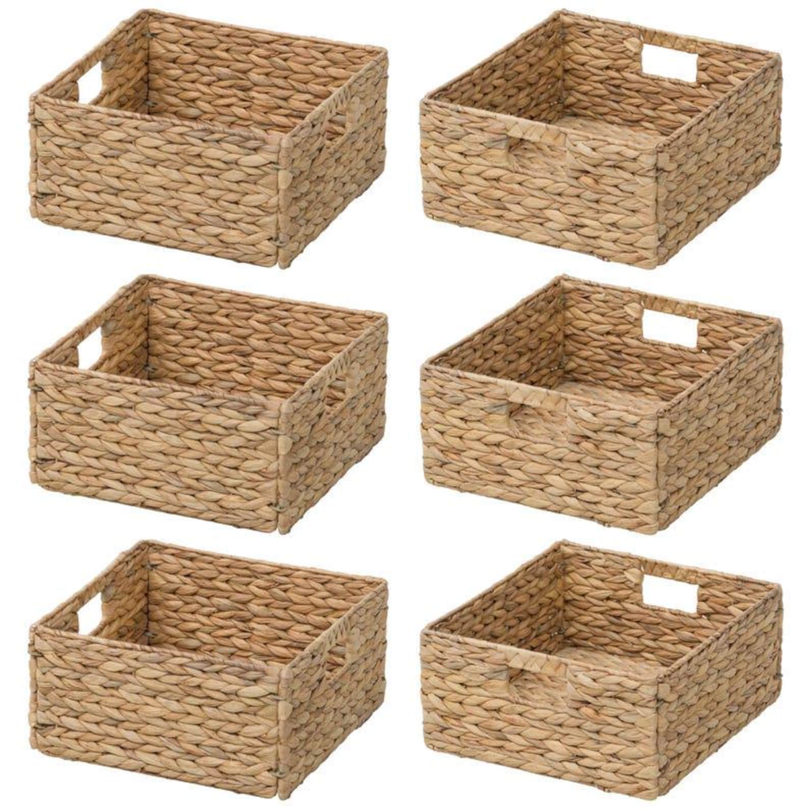 Handmade Water Hyacinth Storage Basket with Iron Frame, 12x12x6 Wicker Organizer for Crafts & Home
