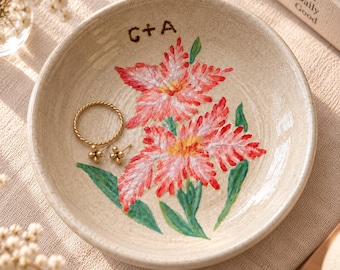 Regalo unico per le amanti di mamma/nonna, portagioie in ceramica con decorazioni floreali dipinte a mano, portagioie con iniziali personalizzate, regalo di coppia