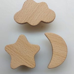 Wooden Cloud Star Moon Knobs, Nursery Drawer Pulls, Wooden Furniture Handles, Kids Room Decor, Baby Shower Gift Set