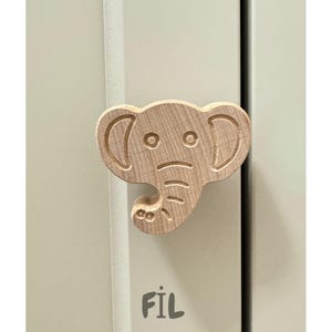 Wooden elephant Head Knobs, Cartoon Inspired Drawer Pulls, Wooden Furniture Handles for Nursery, Kids Room Dresser Knobs