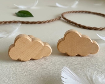 Wood Cloud Knobs, Nursery Drawer Pulls, Scandi Kids Room Decor, Boho Baby Furniture