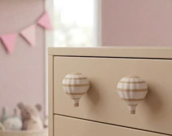 Hot Air Balloon Drawer Knob, Striped Nursery Cabinet Handle, Adventure Theme Kids Room Decor, Furniture Pull, Unique Baby Shower Gift