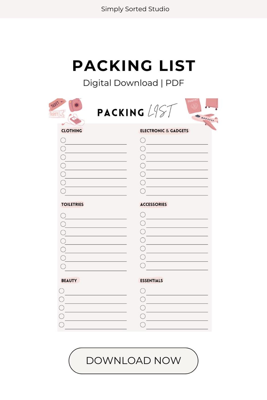 Simple Holiday Vacation Packing List | PDF Printable Digital Packing ...